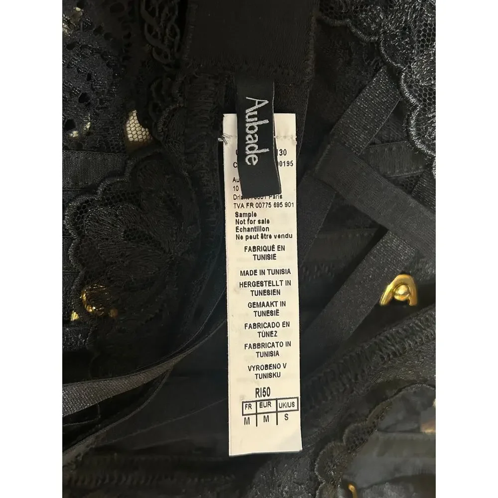 Aubade Women's Black Lace Sheer Corset Garter Belt Waist Cincher Lingerie Size S